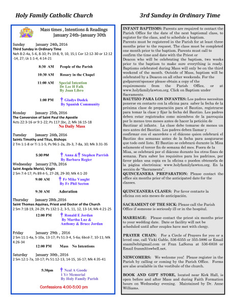 Bulletin January 24th, 2016