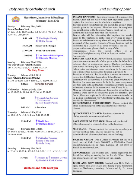 Bulletin February 21st, 2016