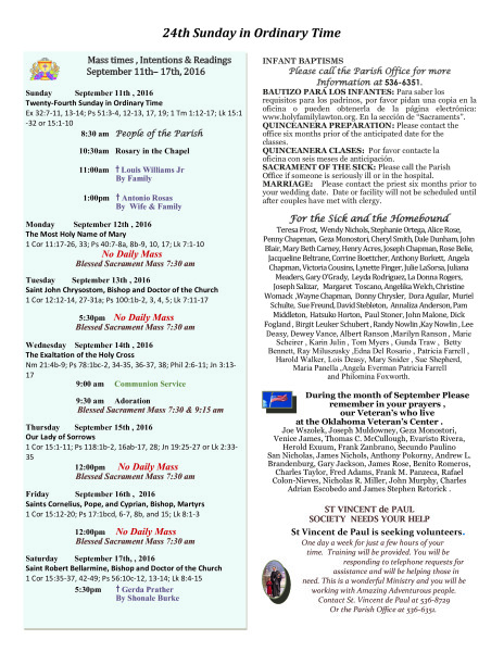 Bulletin September 11th, 2016