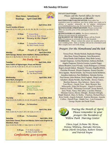 Bulletin April 22nd, 2018