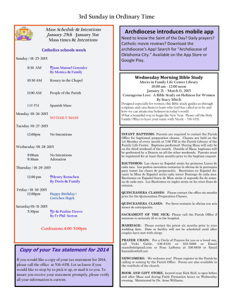 Bulletin January 25th, 2015