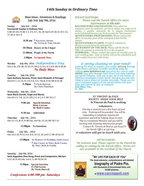Bulletin July 3rd, 2016