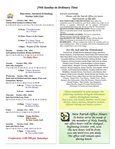 Bulletin October 16th, 2016