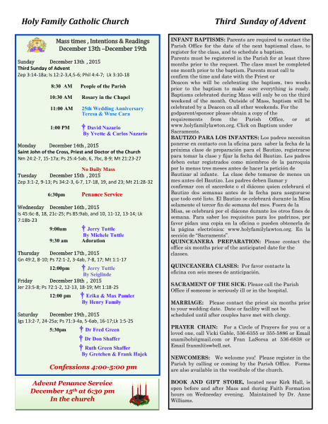 Bulletin December 13th, 2015