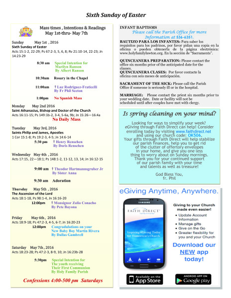 Bulletin May 1st, 2016