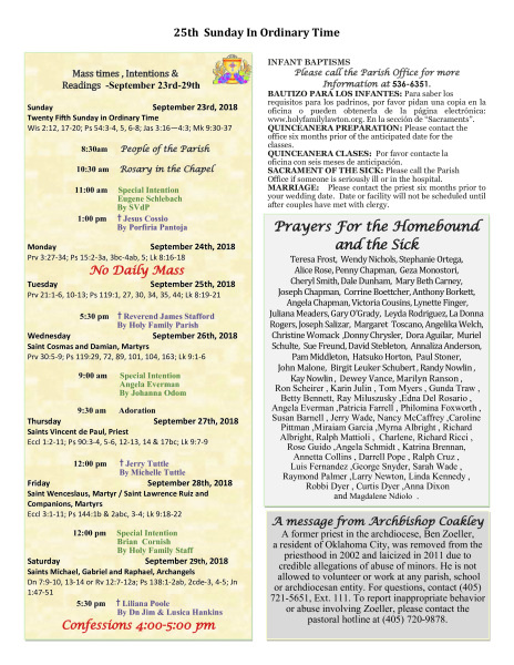 Bulletin September 23rd, 2018