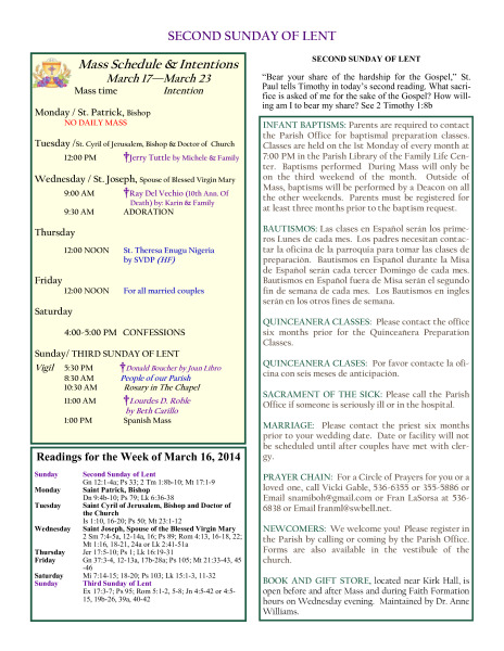 Bulletin March 16, 2014