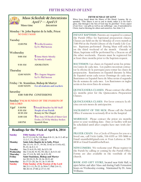 Bulletin April 6, 2014