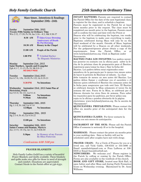 Bulletin September 20th , 2015