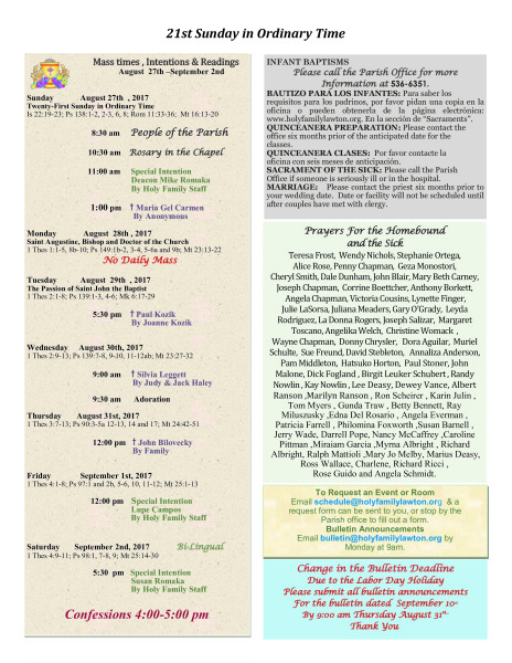 Bulletin August 27th, 2017
