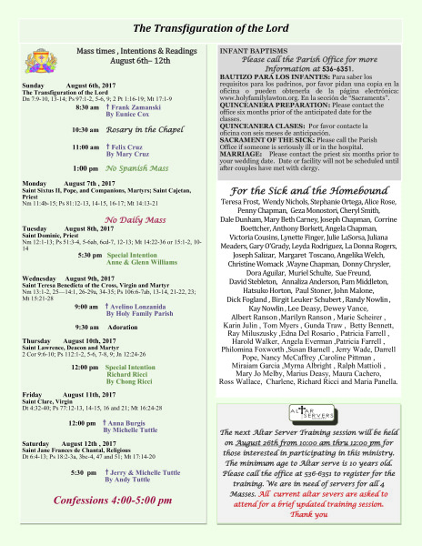 Bulletin August 6th, 2017