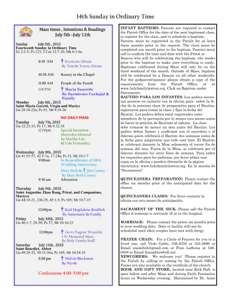 Bulletin July 5th, 2015
