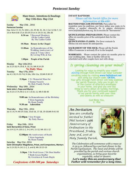 Bulletin May 15th, 2016