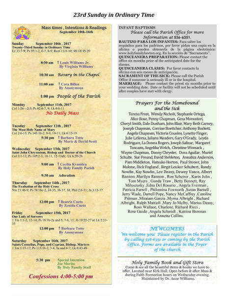 Bulletin September 10th, 2017