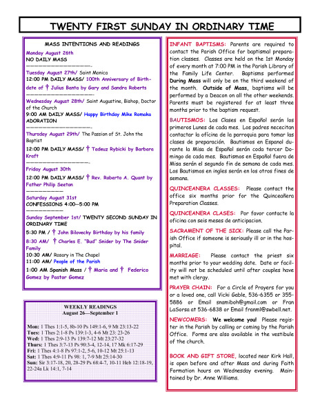 Bulletin August 25, 2013