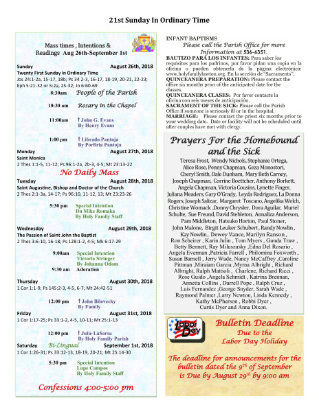 Bulletin August 26th, 2018