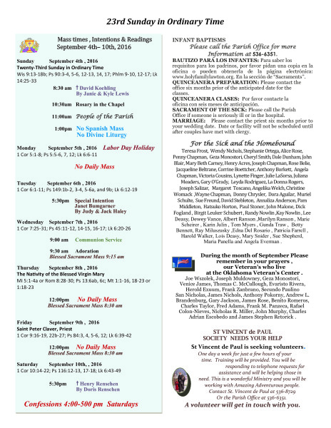 Bulletin September 4th, 2016