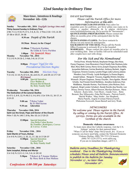 Bulletin November 6th, 2016