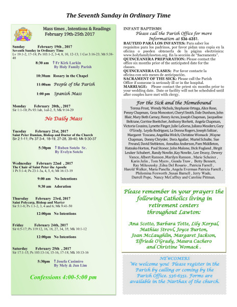 Bulletin February 19th, 2017