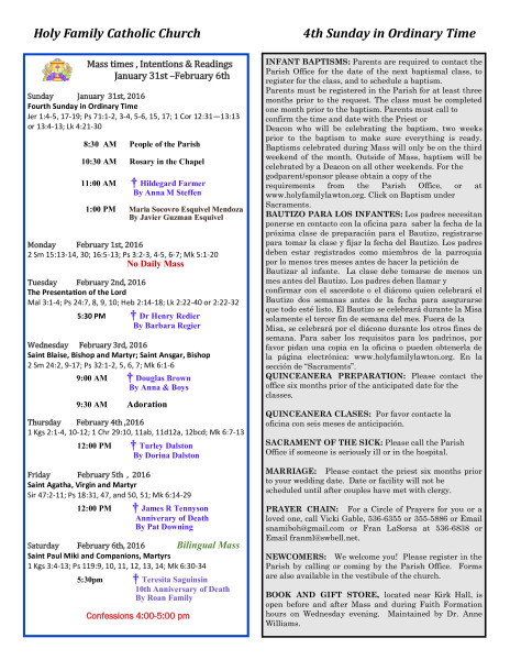 Bulletin January 31st, 2016 