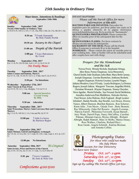 Bulletin September 24th, 2017