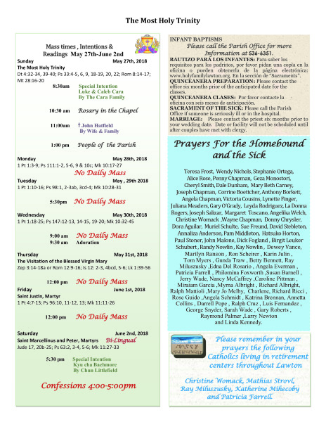Bulletin May 27th, 2018