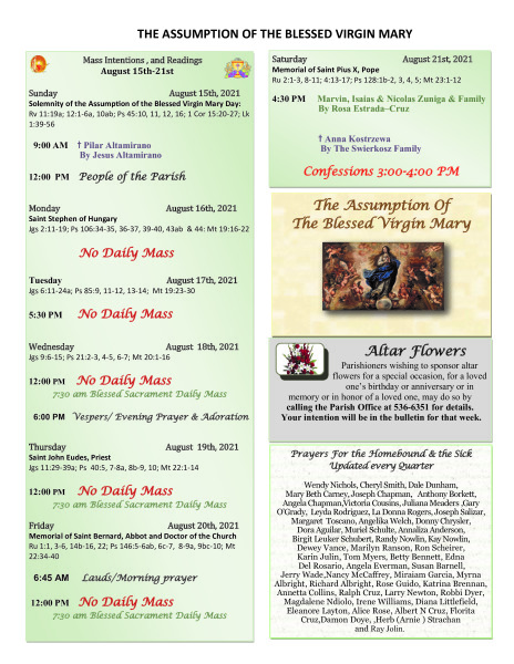 Bulletin August 15th, 2021