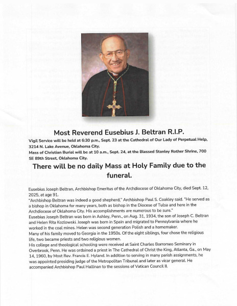 Obituary for Most Reverend Eusebius J. Beltran