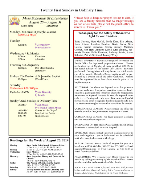 Bulletin August 24th 2014