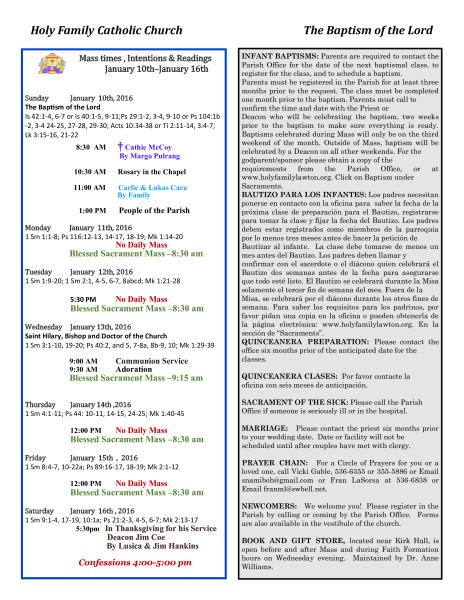 Bulletin January 10th, 2016