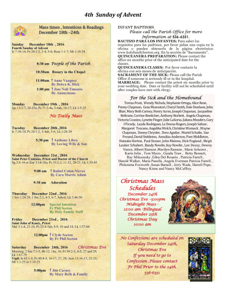 Bulletin December 18th, 2016
