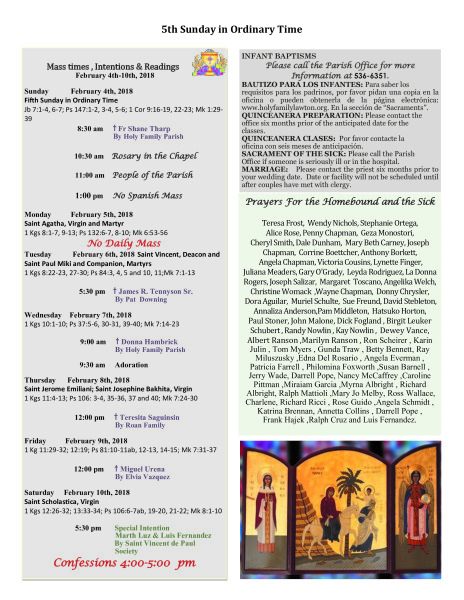 Bulletin February 4th, 2018
