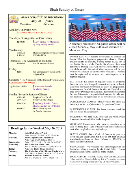 Bulletin May 25, 2014