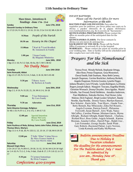 Bulletin June 17th, 2018