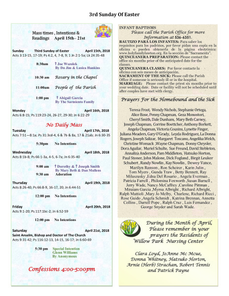 Bulletin April 15th, 2018