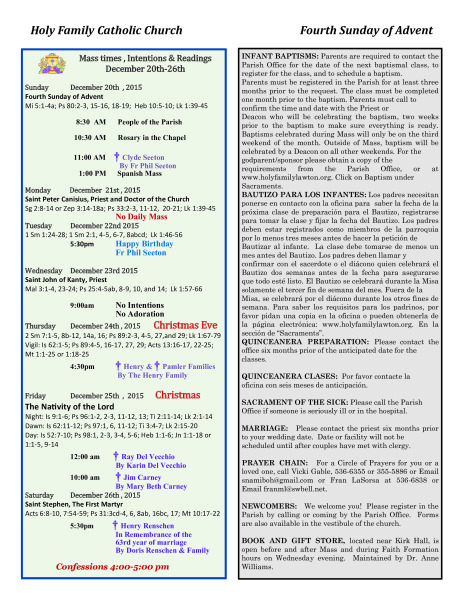 Bulletin December 20th, 2015