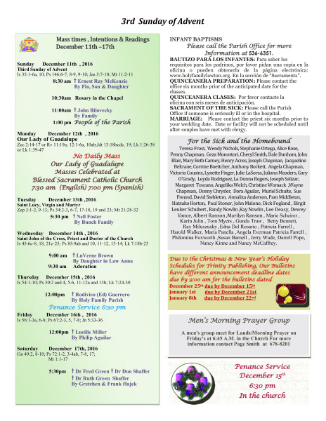 Bulletin December 11th, 2016