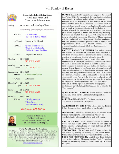 Bulletin April 26th, 2015