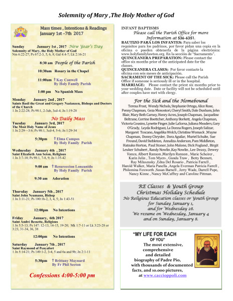 Bulletin January 1st, 2017