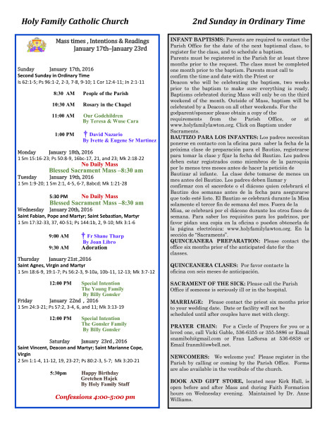 Bulletin January 17th, 2016