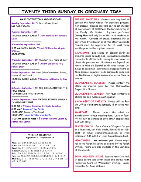 Bulletin September 8, 2013