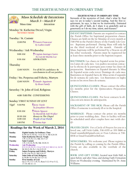 Bulletin March 2, 2014