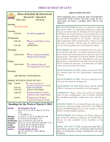 Bulletin March 9, 2014