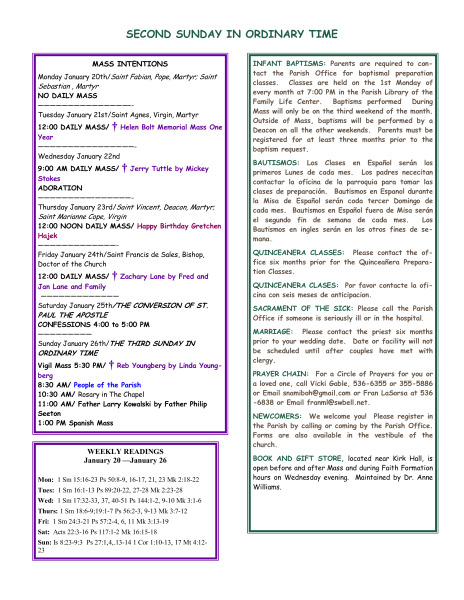 Bulletin January 19, 2014