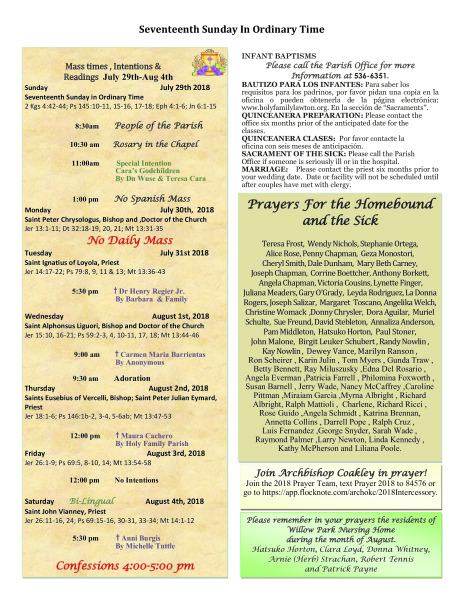 Bulletin July 29th, 2018