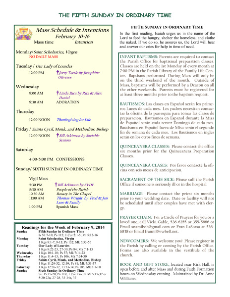 Bulletin February 9, 2014