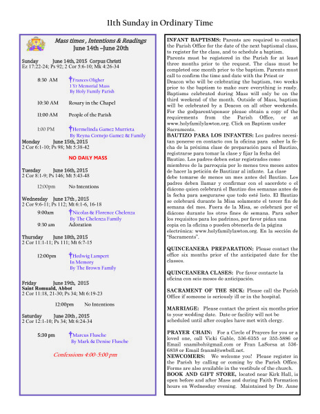 Bulletin June 14th, 2015