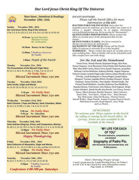 Bulletin November 20th, 2016