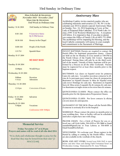 Bulletin November 16th, 2014
