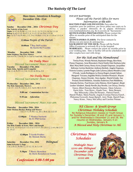 Bulletin December 25th, 2016